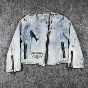 Gap 1969 Womens XS Light Wash Denim Moto Jacket Asymmetrical Zippers